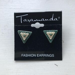 Taramanda Green and Gold Mini Triangle Earrings